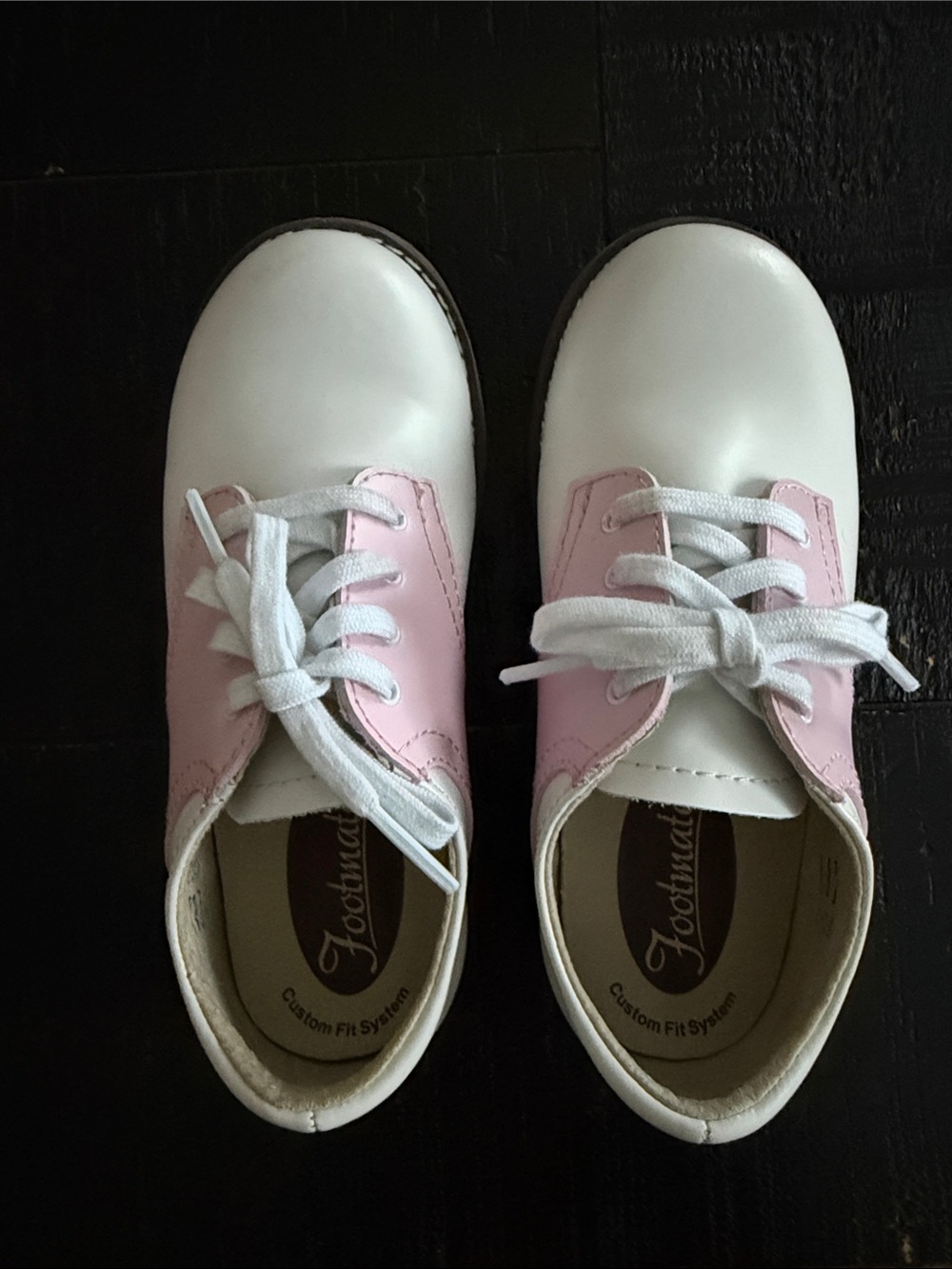 FootMates White and Pink Kids Lace-Up Dress Shoes - Picture 3 of 5